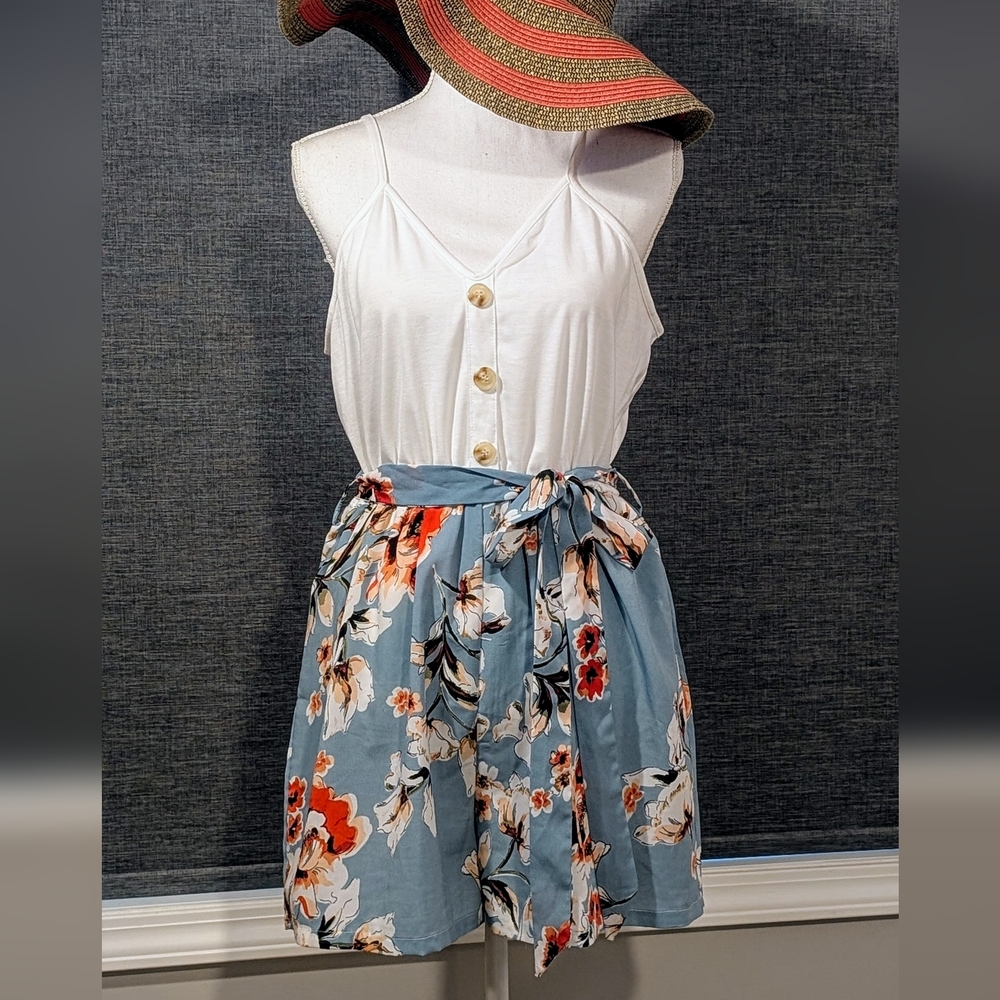 SHEIN Orange Midi Romper with Tie Front